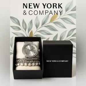 New York & Company Black, Silver, and Clear Beaded Watch Trio NY&C 17591 Crystal Inlay Quartz Analog Women main image 3